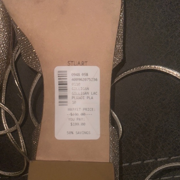 Stuart Weitzman Gillian Gold Flats with Elegant lace up  Design - Picture 5 of 5